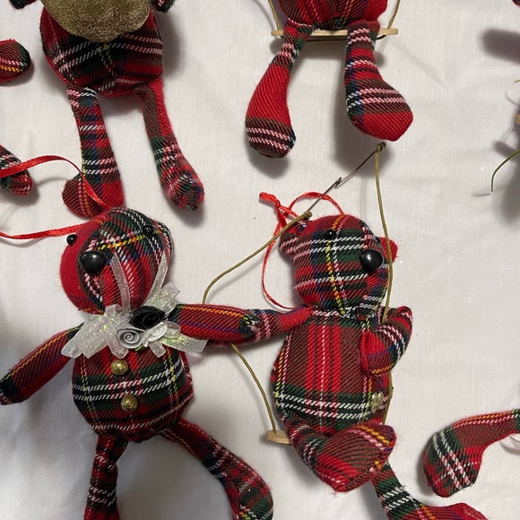 5 handmade plaid teddy bear Christmas ornaments. - Picture 5 of 6